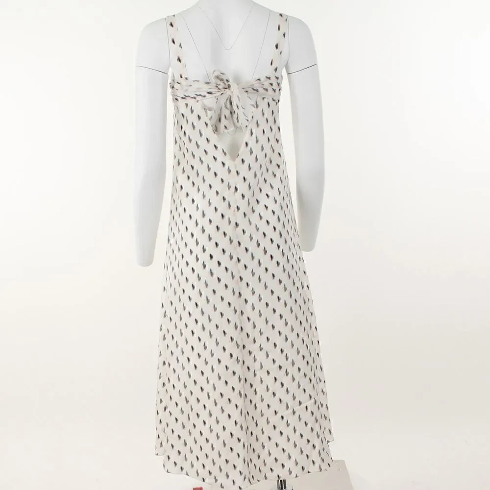 Theory Floral Ikat Print Silk Tie Back MIDI Dress - Picture 4 of 5